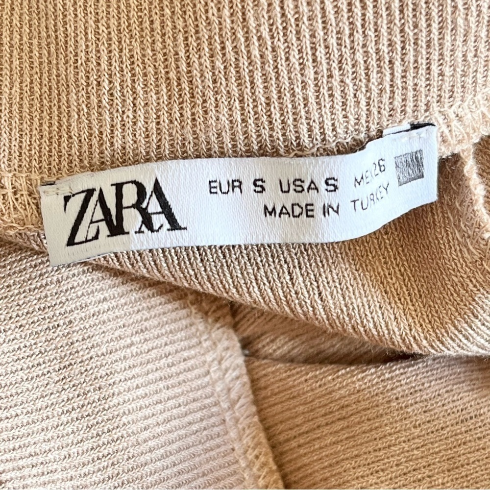 Zara Tan Knit High Waisted Wide Leg Trousers Size S - Picture 8 of 11